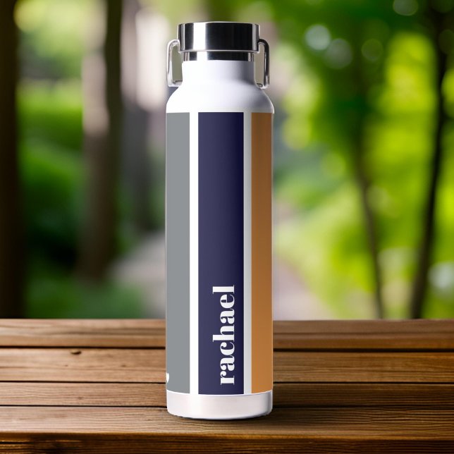 Personalised Blue Yellow Striped Water Bottle (Creator Uploaded)