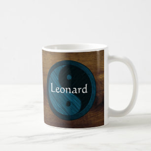 Personalised Blue Yin Yang Wood Grain Mug