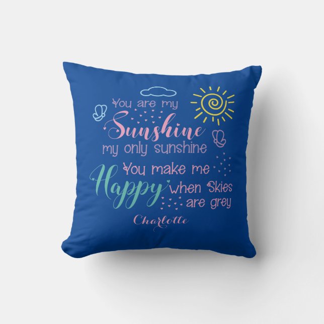 Personalised Blue You Are My Sunshine Throw Pillow (Front)