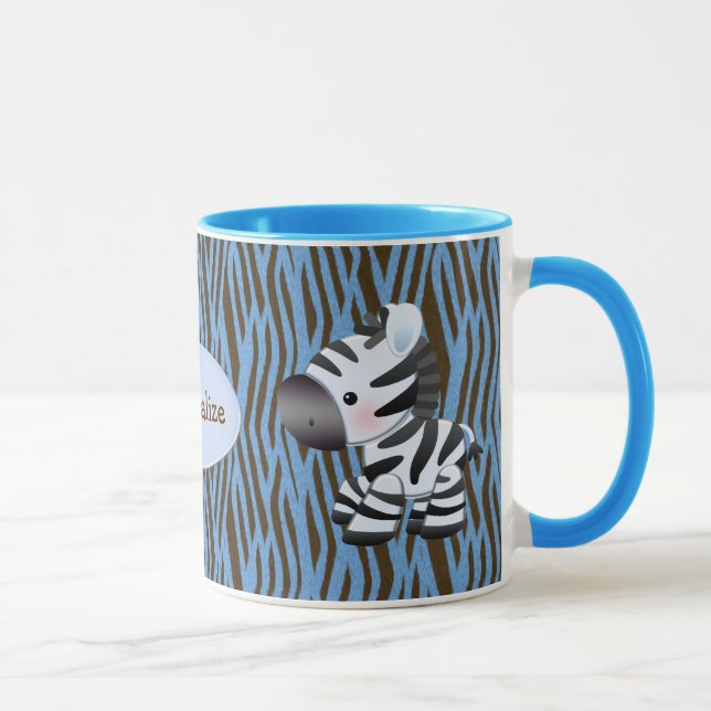 Personalised Blue Zebras & Animal Print Mug (Right)