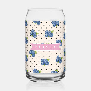 Personalised Blueberry Polka Dot Cute Vintage Can Glass