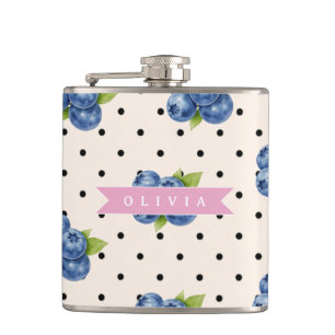Personalised Blueberry Polka Dot Cute Vintage Hip Flask