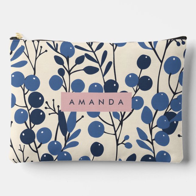 Personalised Blueberry Vine Botanical Style Accessory Pouch (Front)