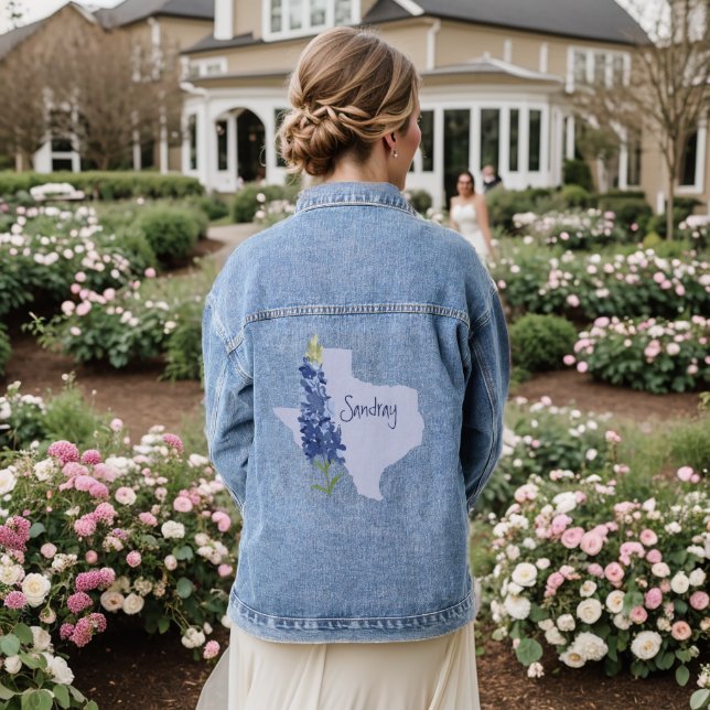 Personalised Bluebonnet Texas Denim Jacket (Wedding Back)
