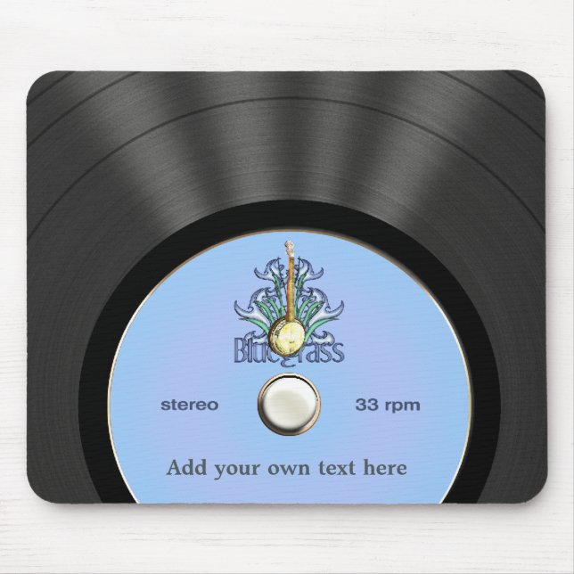 Personalised Bluegrass Vinyl Record Mouse Mat (Front)