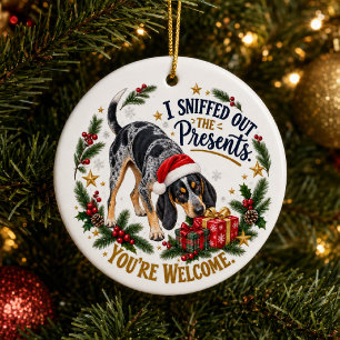 Personalised Bluetick Coonhound Present Inspector Ceramic Tree Decoration