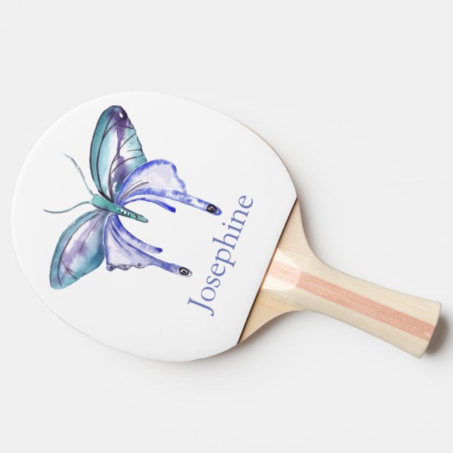 Personalised Bluish Purple Watercolor Butterfly Ping Pong Paddle (Side)