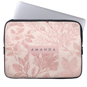 Personalised Blush Botanical Floral Design Laptop Sleeve