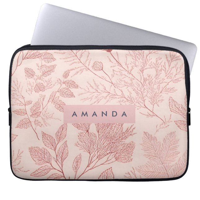Personalised Blush Botanical Floral Design Laptop Sleeve (Front)
