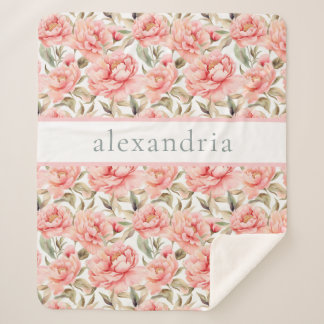 Personalised Blush Cottagecore Floral Sherpa Blanket