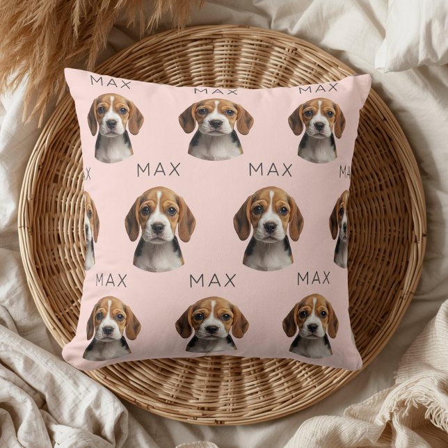 Personalised Blush Dog Photo & Name Pattern Cushion (Creator Uploaded)