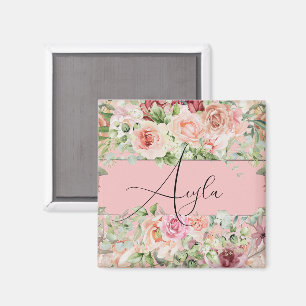 Personalised Blush Floral Border With Roses Magnet