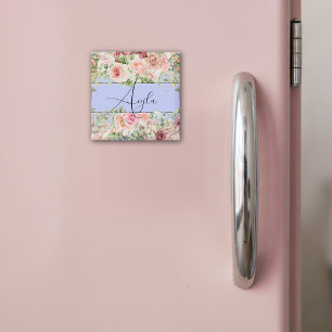 Personalised Blush Floral Border With Roses Magnet