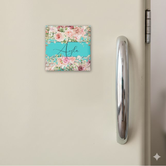  Personalised Blush Floral Border With Roses Magnet (Creator Uploaded)
