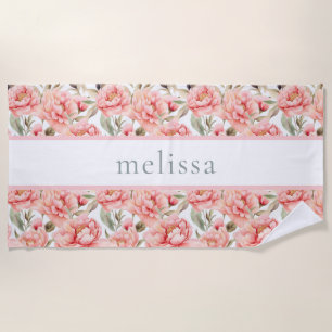 Personalised Blush Floral Cottagecore Beach Towel