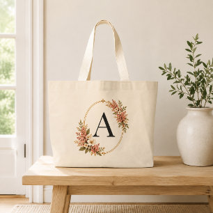 Personalised Blush Floral Monogram Jumbo Tote Bag