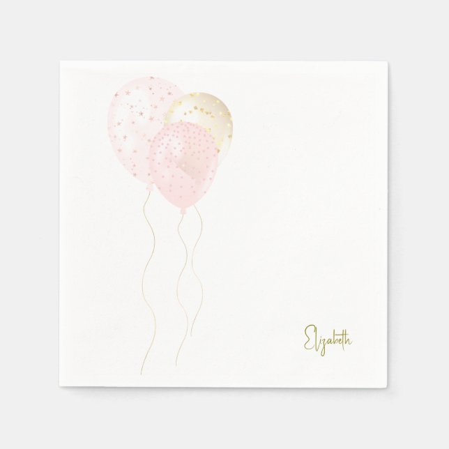 Personalised Blush Gold Balloons Baby Shower  Napkin (Front)
