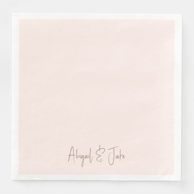 Personalised Blush Gold Script Names Wedding Napkin (Front)