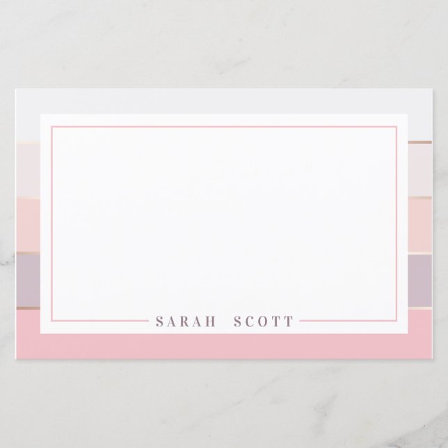 Personalised Blush Lavender Striped Stationery (Front)