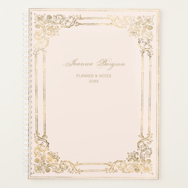 Personalised Blush Ornate Gold Frame Script 2024 Planner (Front)