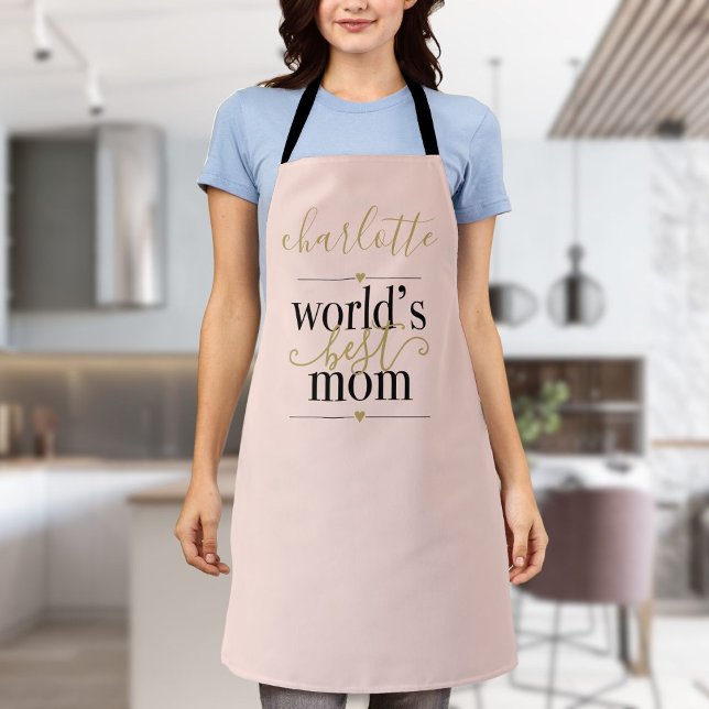 Personalised Blush Pink and Gold Worlds Best Mum Apron (Personalized Blush Pink and Gold Worlds Best Mom Apron)
