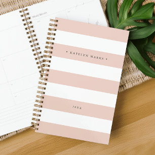 Personalised Blush Pink and White Stripe Planner