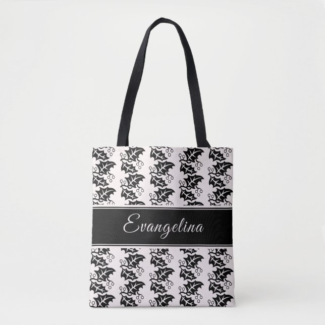 Personalised Blush Pink Black Leaves  Tote Bag (Front)