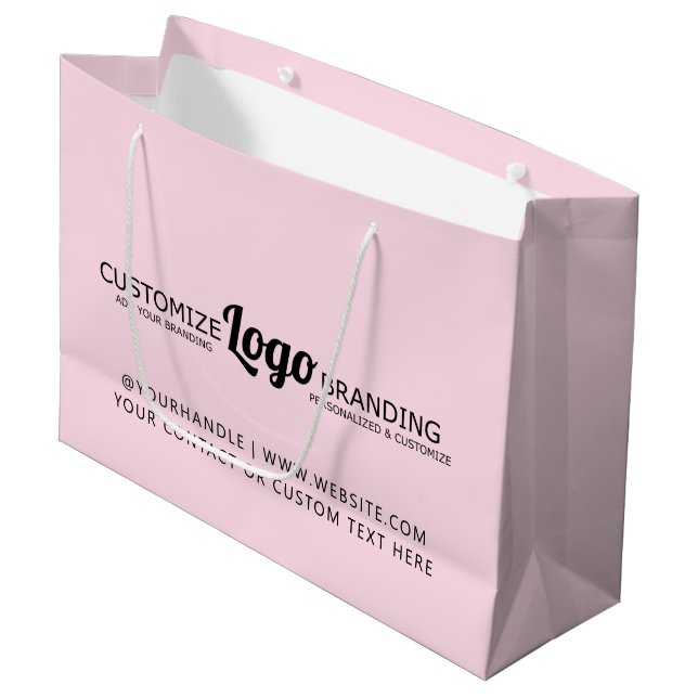 Personalised Blush Pink Business Logo Company Large Gift Bag (Front Angled)