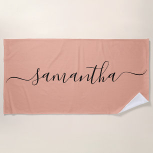Personalised Blush Pink Calligraphy Name Beach Towel