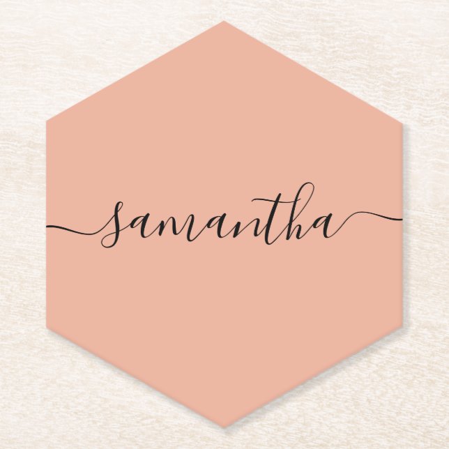 Personalised Blush Pink Calligraphy Name Paper Coaster (Front)