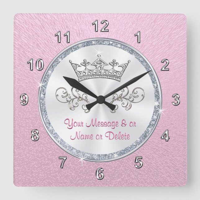 Personalised Blush Pink Clock with Pretty Tiara (Front)