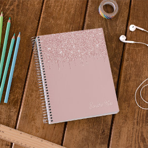 Personalised Blush Pink Dusty Rose Gold Glitter Notebook