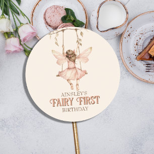 Personalised Blush Pink Fairy First 1st Birthday Classic Round Sticker