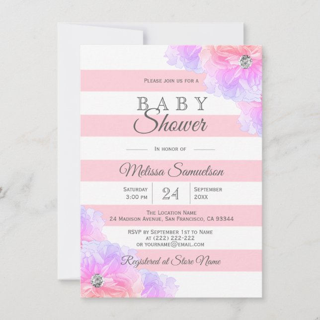 Personalised Blush Pink Floral BABY Shower Invitation (Front)