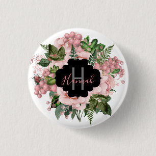 Personalised Blush Pink Floral Bouquet 3 Cm Round Badge