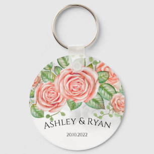 Personalised blush pink floral key ring