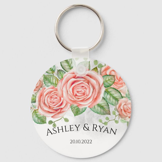 Personalised blush pink floral key ring (Front)