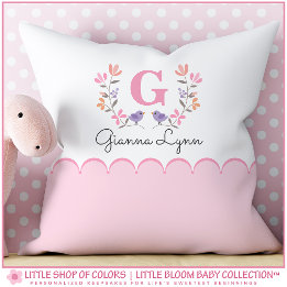 Personalised Blush Pink Floral Monogram Baby Cushion