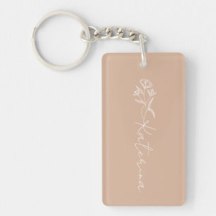 Personalised Blush Pink Floral Name Key Ring