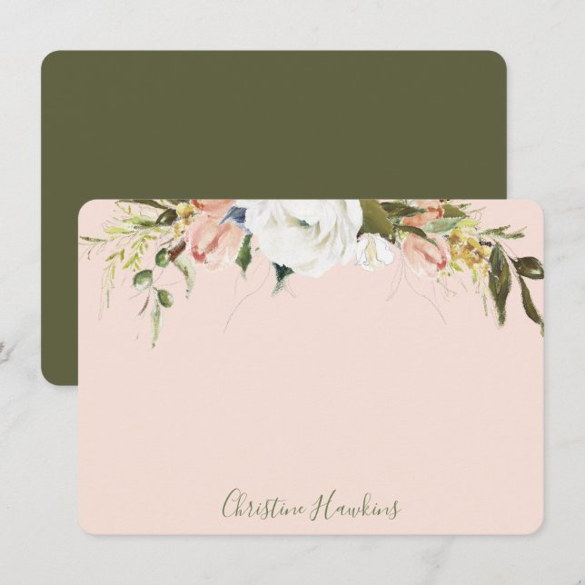 Personalised Blush Pink Floral Watercolor Blooms Card (Front/Back)