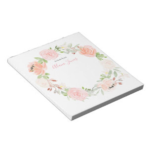 Personalised blush pink floral watercolor Notepad