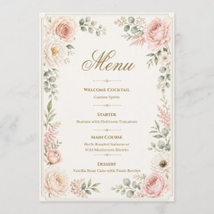 Personalised Blush Pink Floral Watercolor Wedding Menu