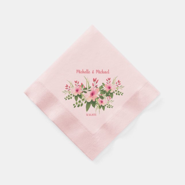 Personalised Blush Pink Floral Wedding Napkin (Corner)