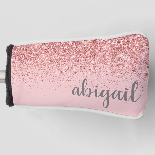 Personalised Blush Pink Girly Glitter Monogram Golf Head Cover (Front)