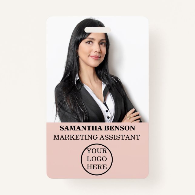 Personalised Blush Pink Girly Modern Staff  ID Badge (Front)
