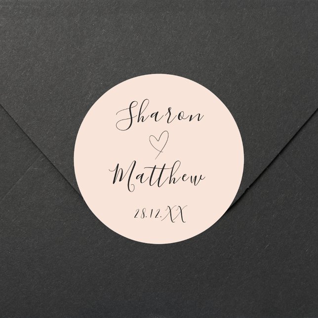 Personalised Blush Pink Handwritten Script Wedding Classic Round Sticker (Creator Uploaded)