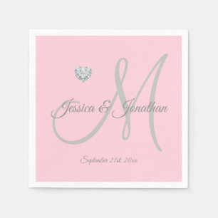 Personalised Blush PINK Heart Monogrammed Wedding Napkin