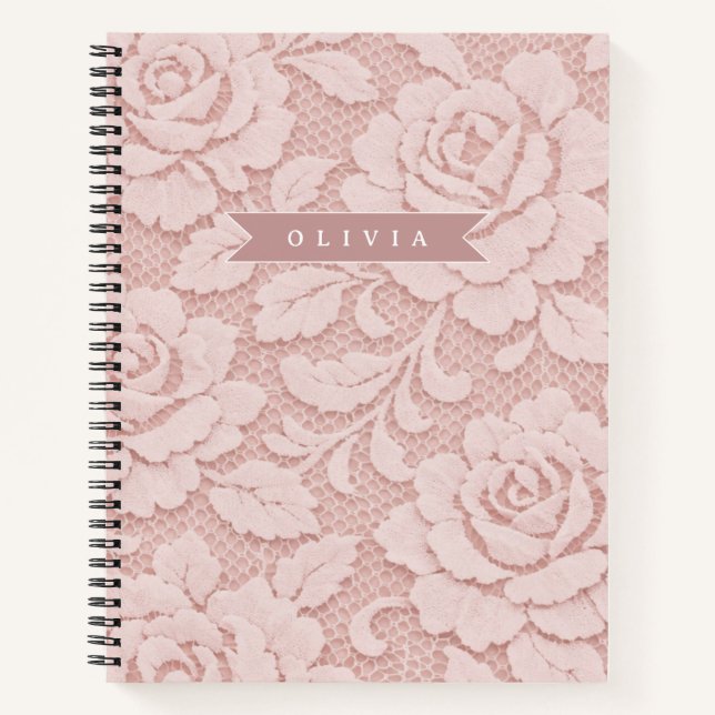 Personalised Blush Pink Lace Floral Romantic Notebook (Front)
