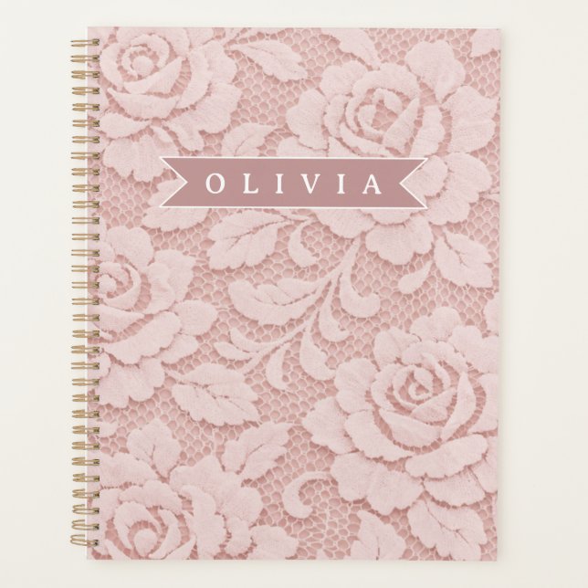 Personalised Blush Pink Lace Floral Romantic Planner (Front)