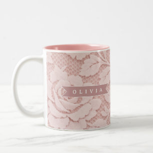 Personalised Blush Pink Lace Floral Romantic Two-Tone Coffee Mug